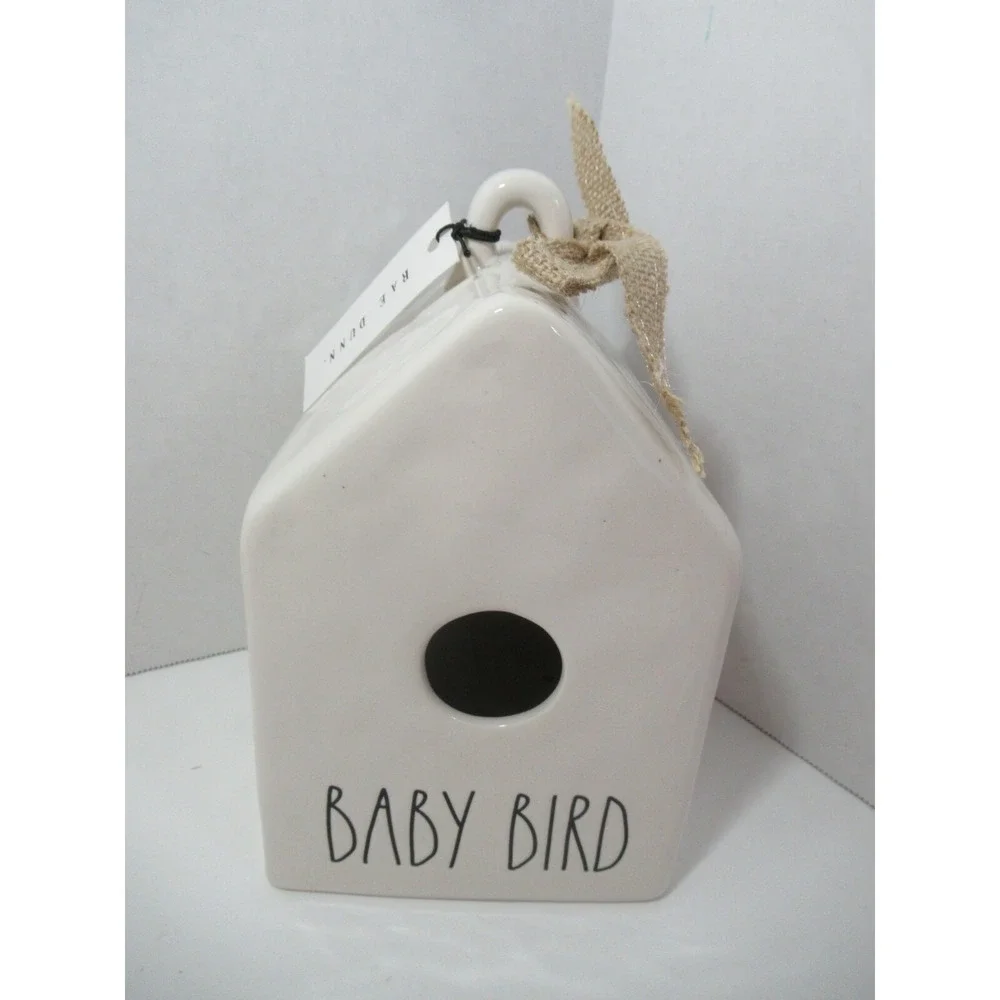 Rae Dunn Baby Bird Birdhouse burlap bow square house shape New